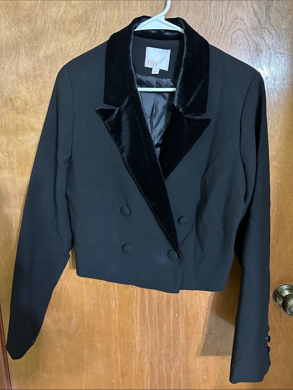GB Black Cropped Double Breasted Velvet Lapel Blazer Size L - Picture 4 of 13